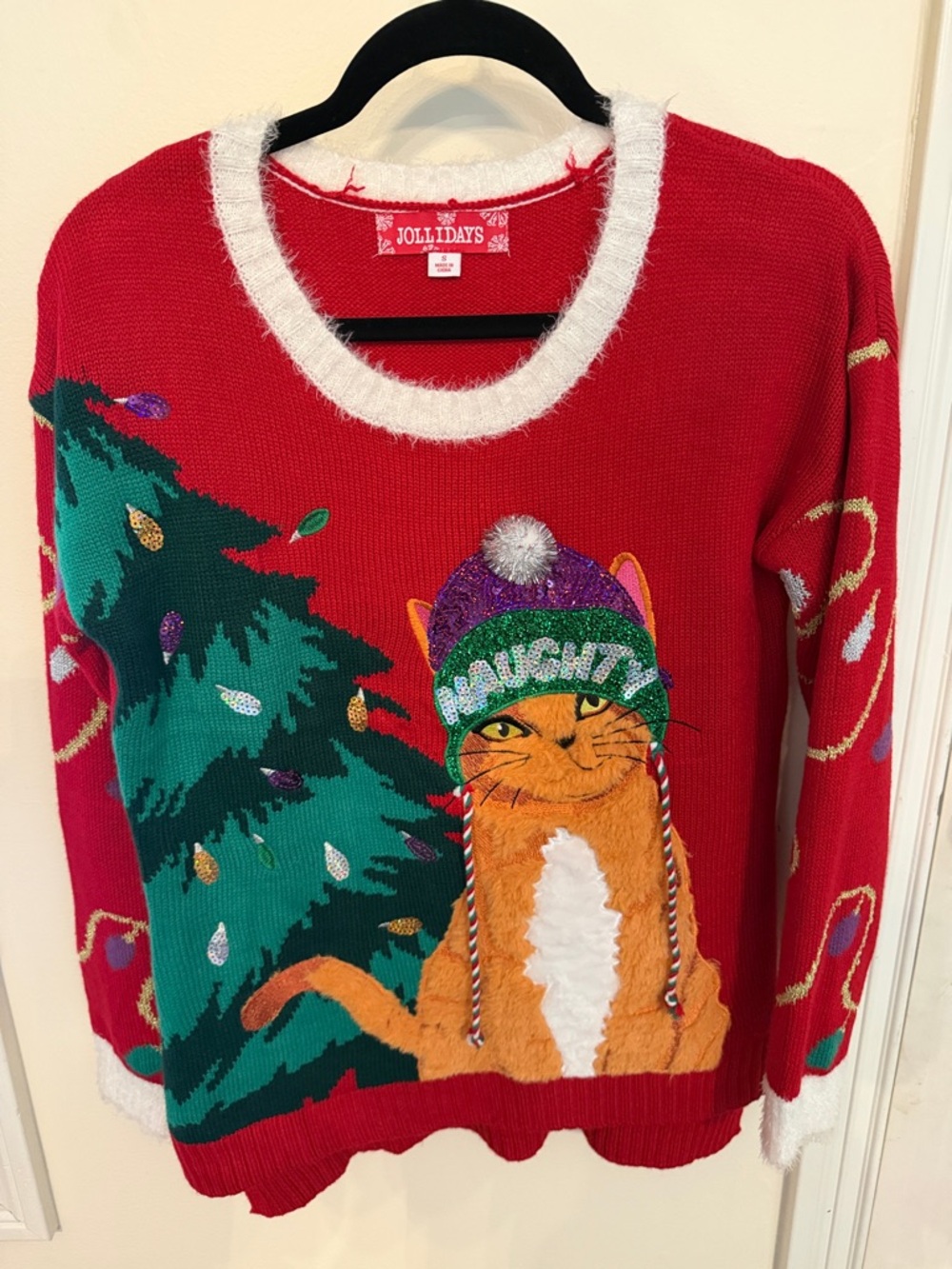 Jollidays Red 'Naughty' Cat Christmas Sweater